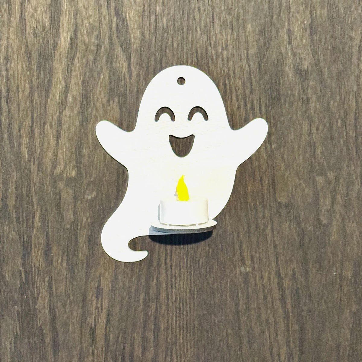 Happy Ghost LED Tea Light Candle Holder - Halloween Wall Decor - Glowforge