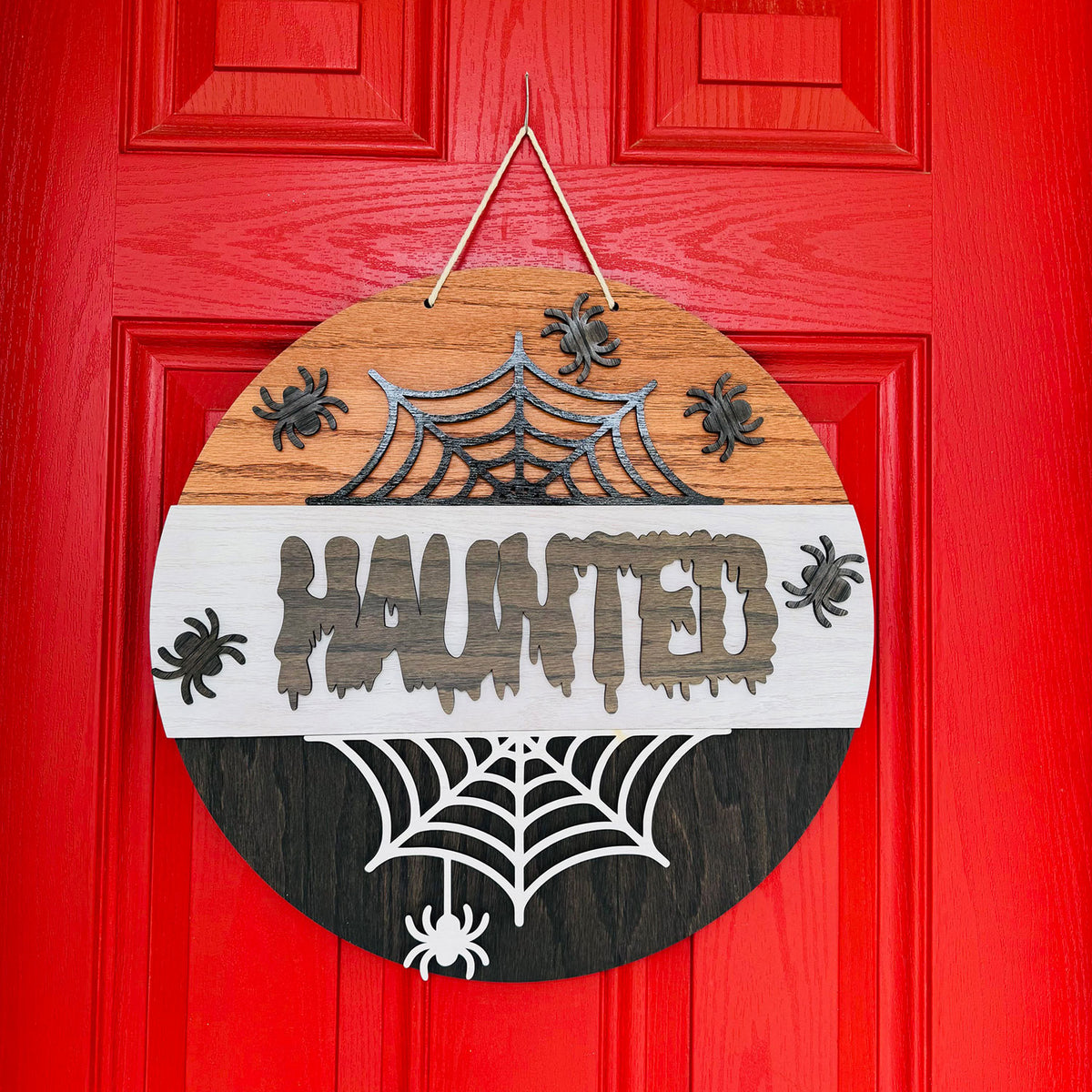 HAUNTED Halloween Spiderweb Door Sign 19" Circle - Glowforge
