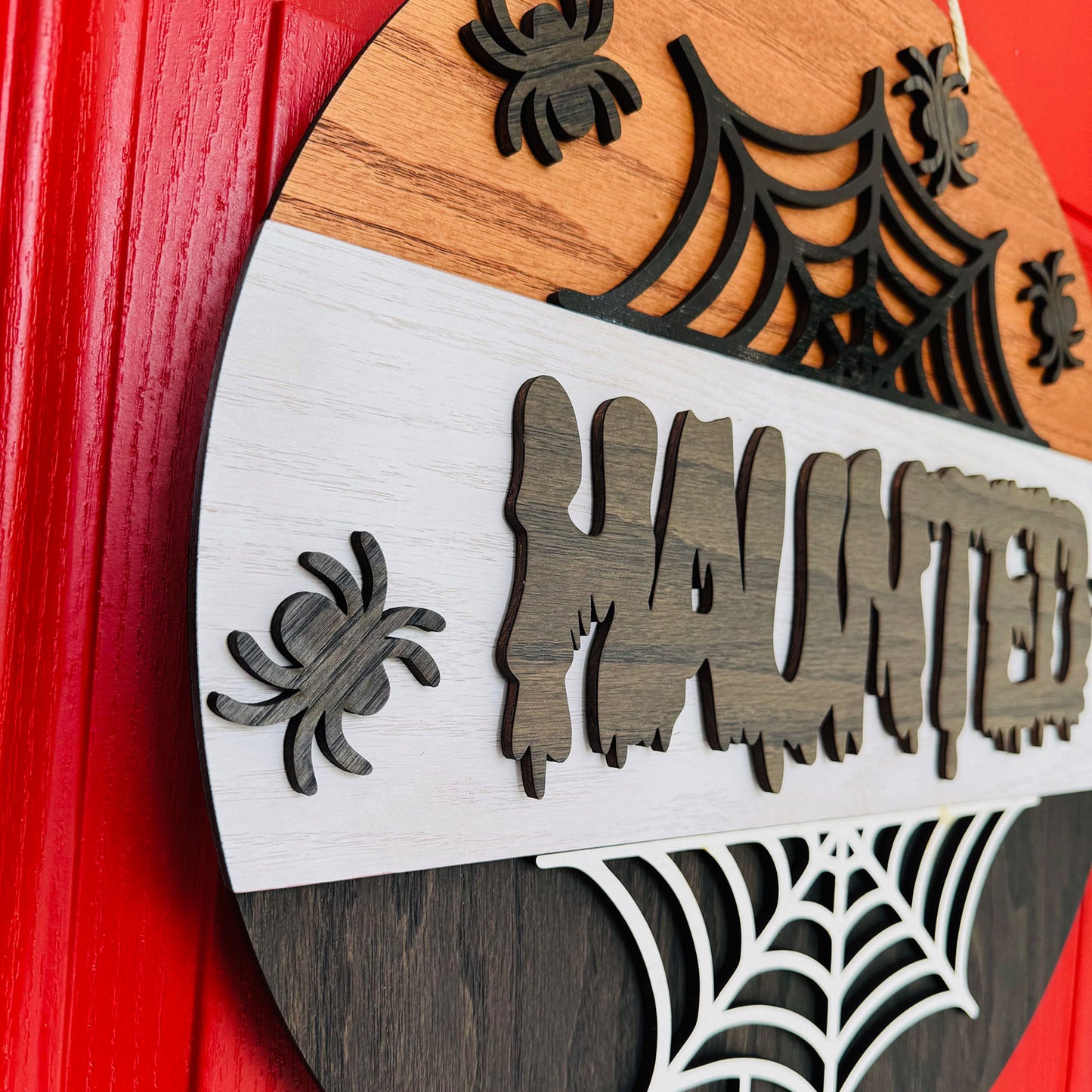 HAUNTED Halloween Spiderweb Door Sign 19" Circle - Glowforge