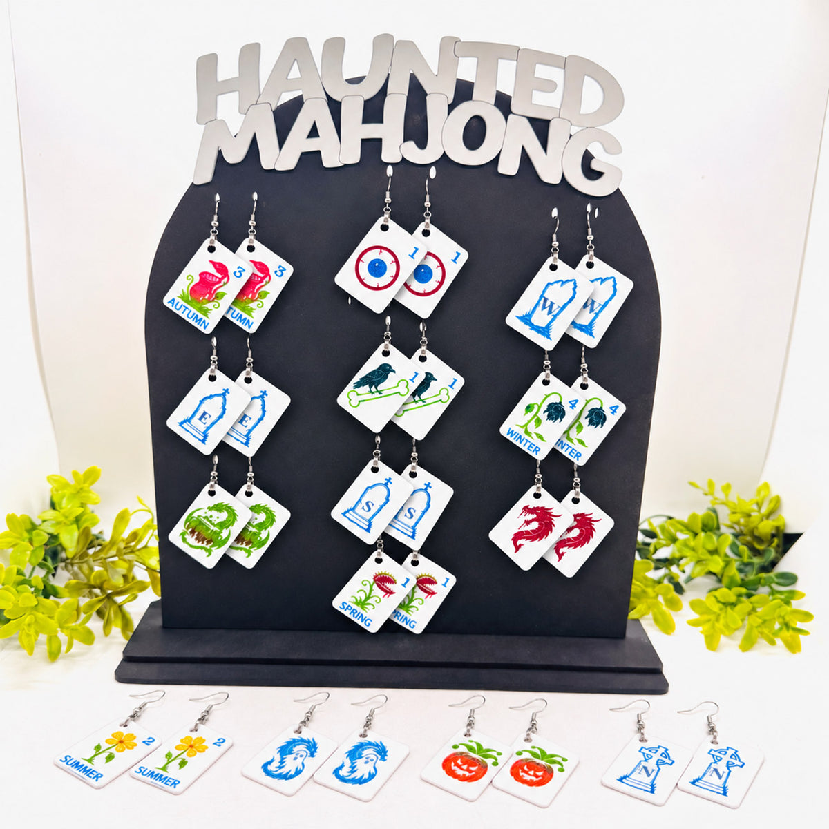Haunted Mahjong Tile Earring Stand and Tile Earrings (Set of 14) - Glowforge