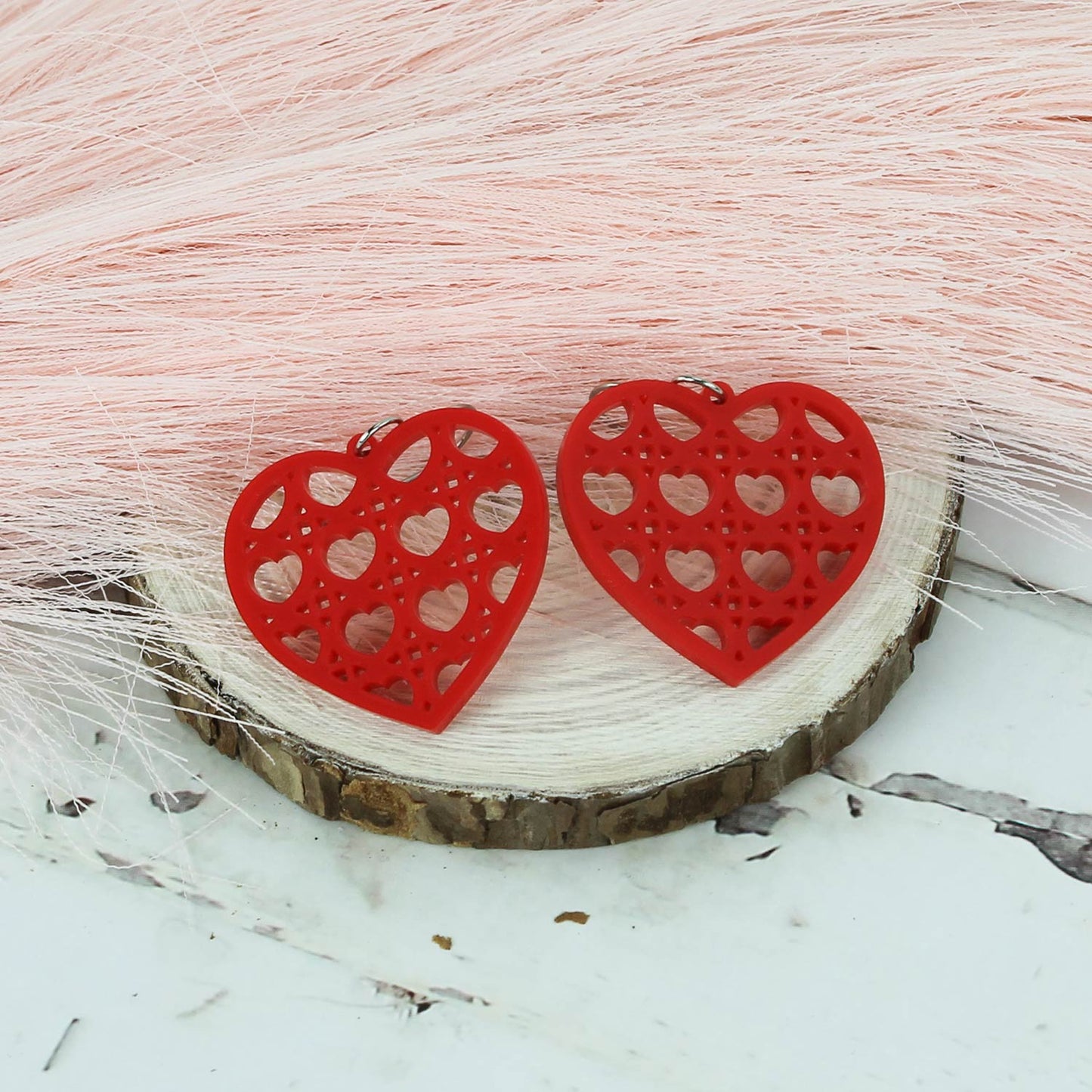 Heart-Shaped Earrings with Heart Rattan Pattern - Valentines Earrings - Glowforge