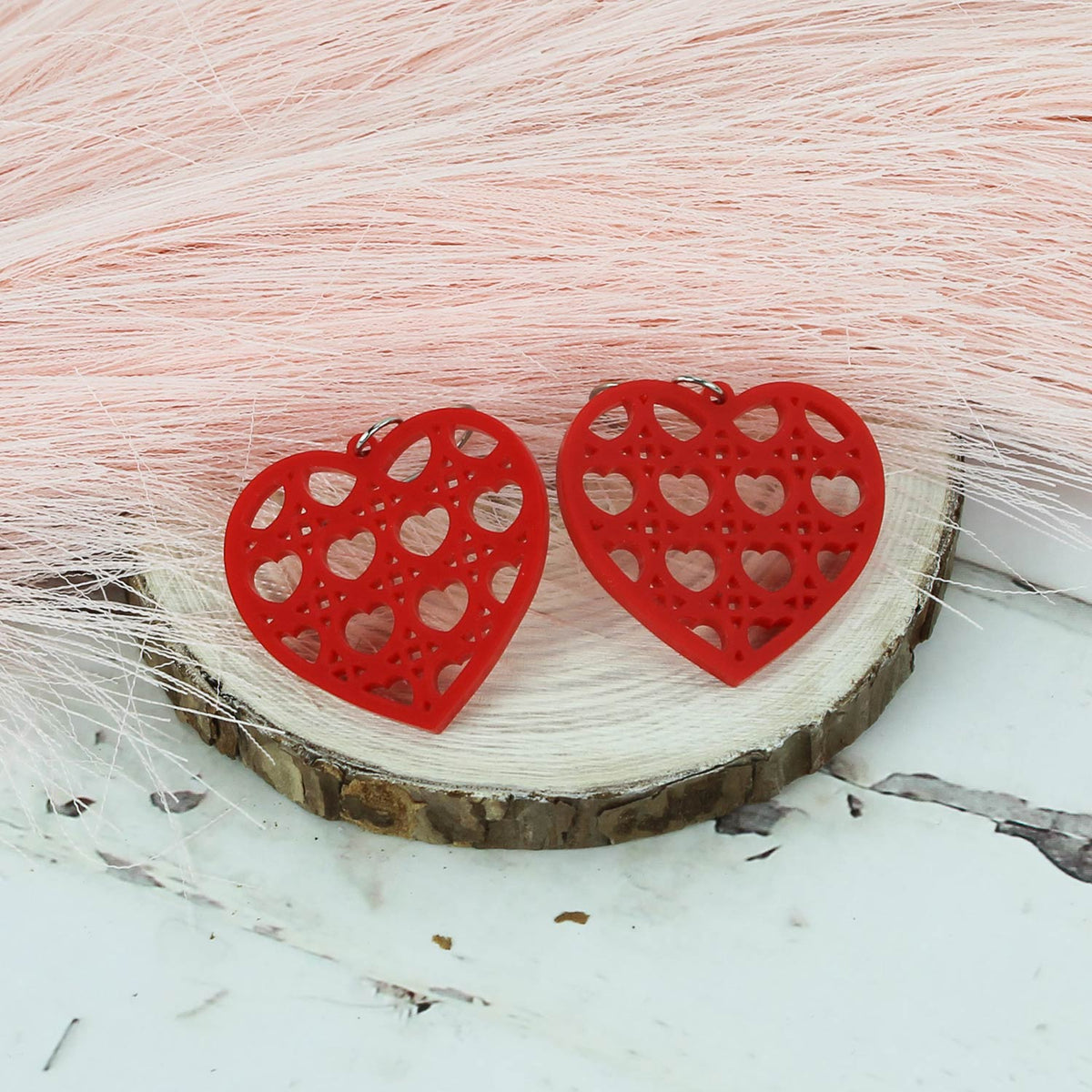 Heart-Shaped Earrings with Heart Rattan Pattern - Valentines Earrings - Glowforge