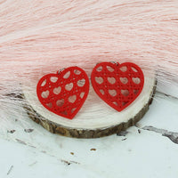 Heart-Shaped Earrings with Heart Rattan Pattern - Valentines Earrings - Glowforge