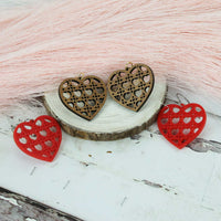 Heart-Shaped Earrings with Heart Rattan Pattern - Valentines Earrings - Glowforge