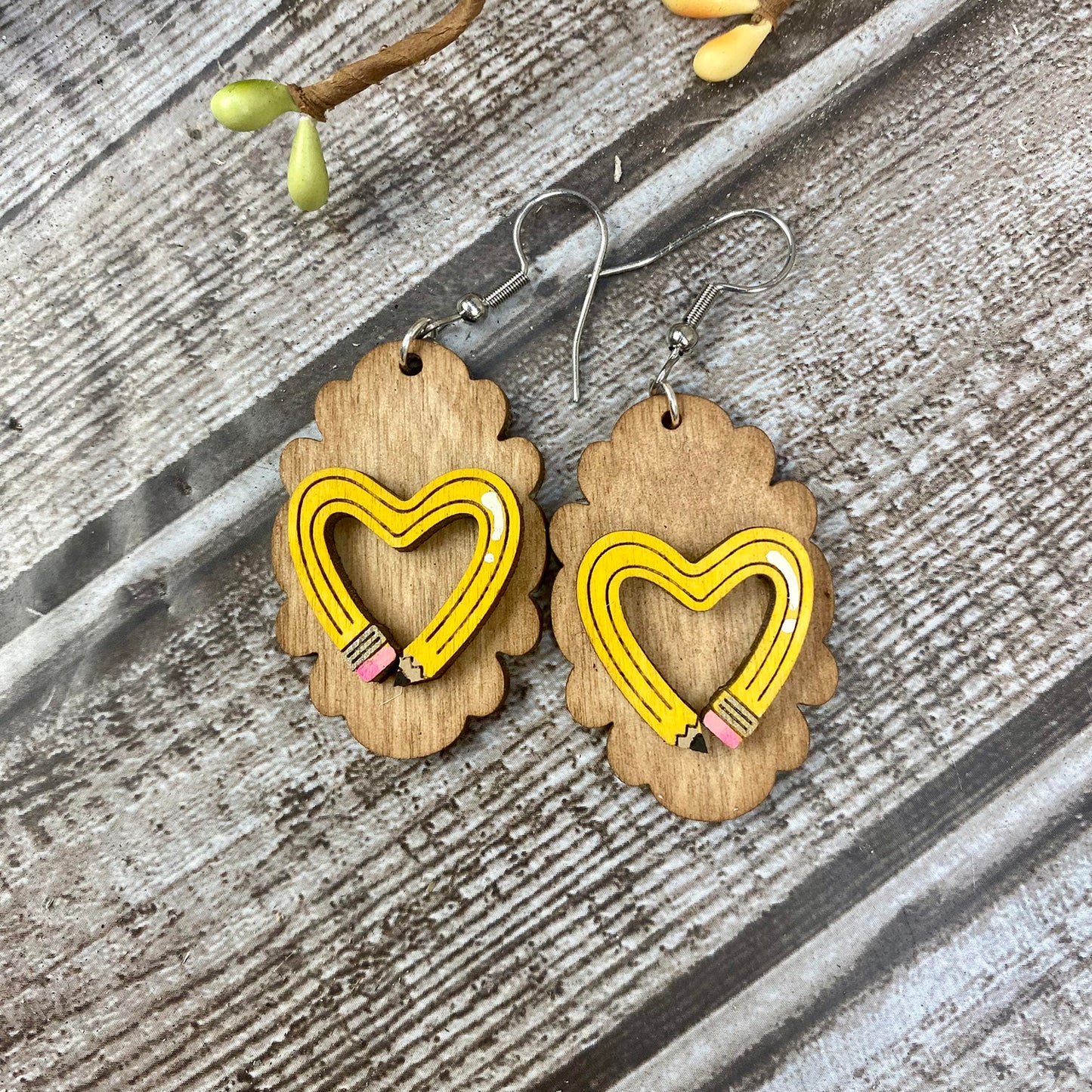 Heart Shaped Pencil Dangle Earrings