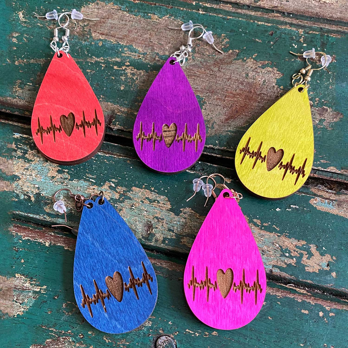 Heartbeat Teardrop Dangle Earrings - Glowforge