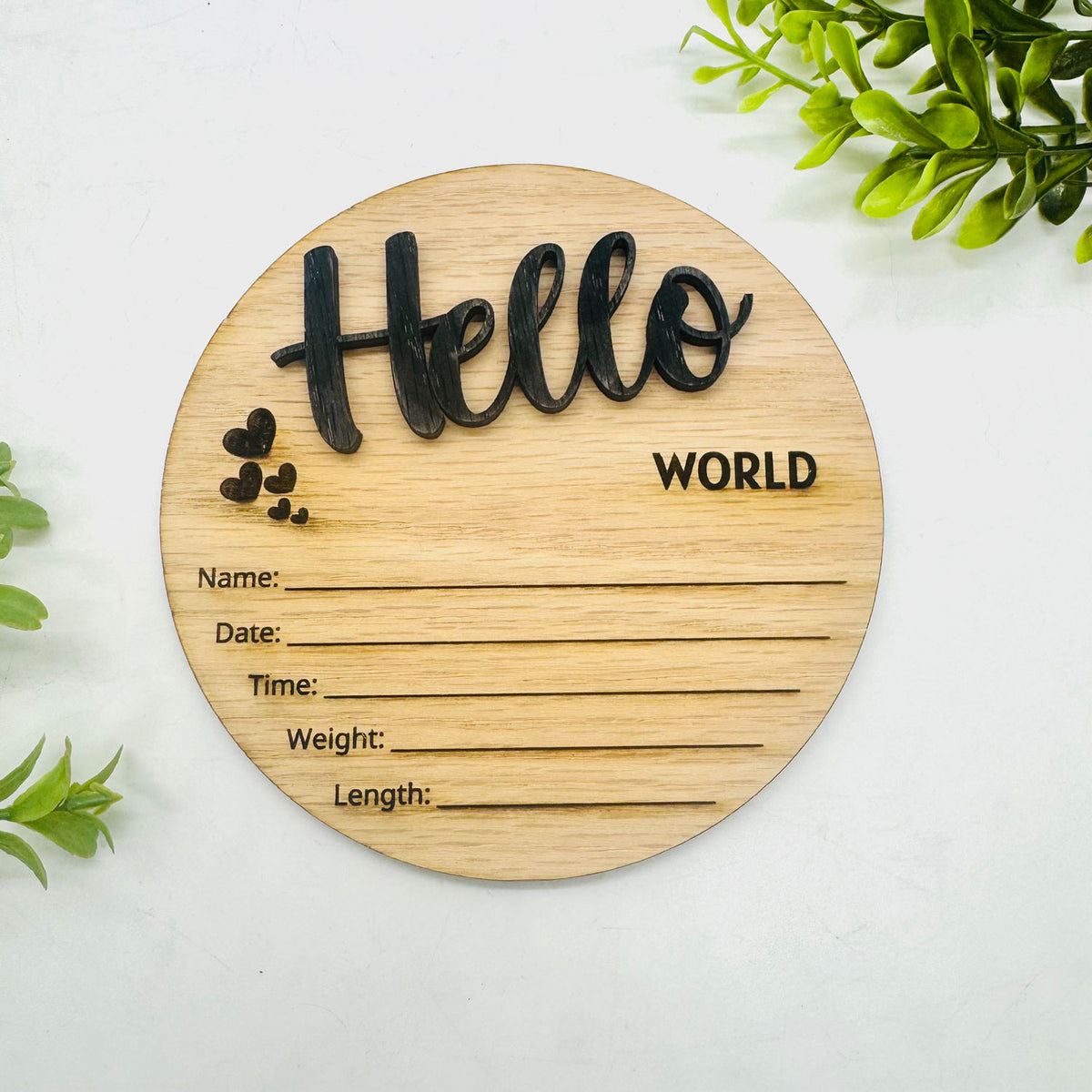 Hello World Baby Birth Announcement Sign #2 – Layered Newborn Stats Round - Glowforge