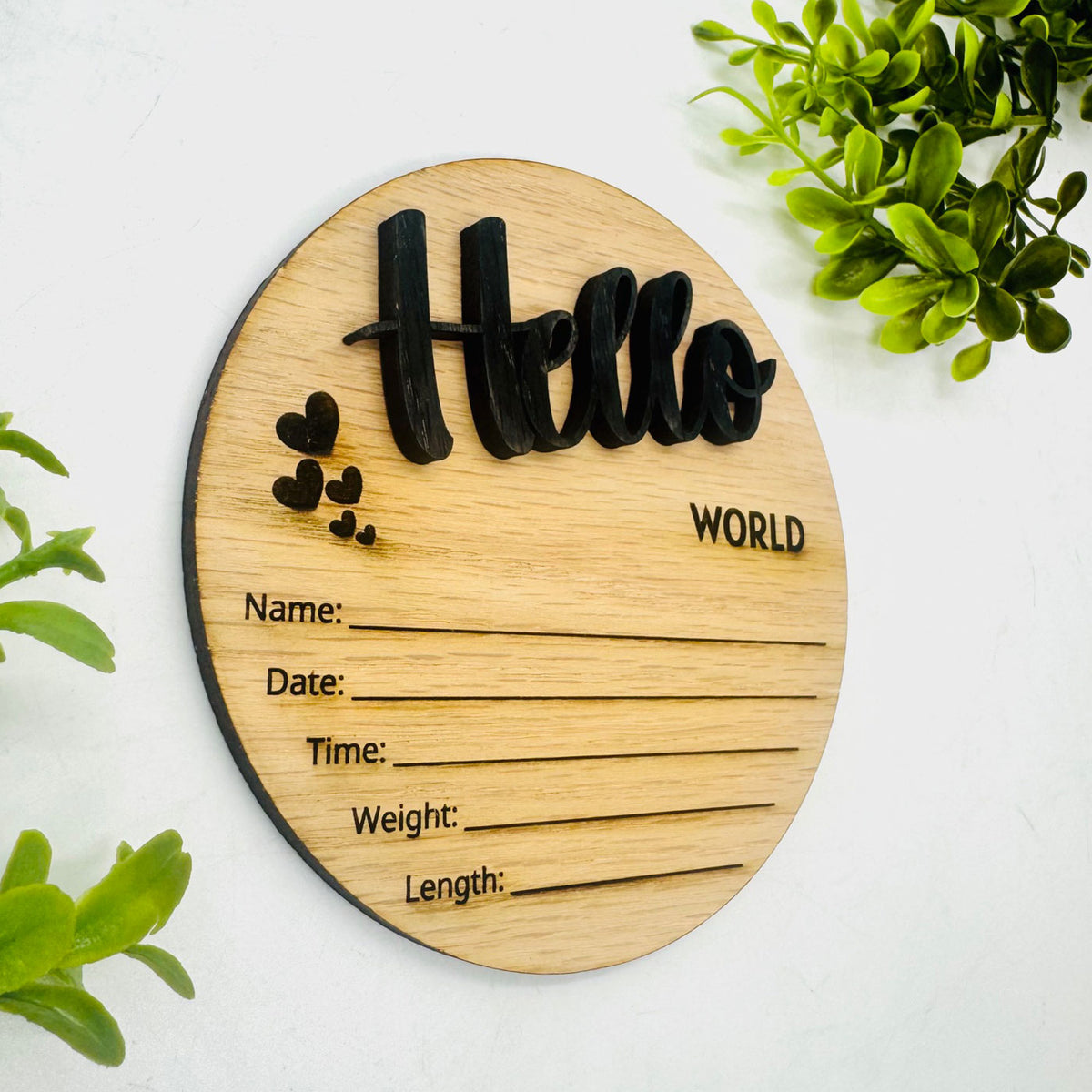 Hello World Baby Birth Announcement Sign #2 – Layered Newborn Stats Round - Glowforge
