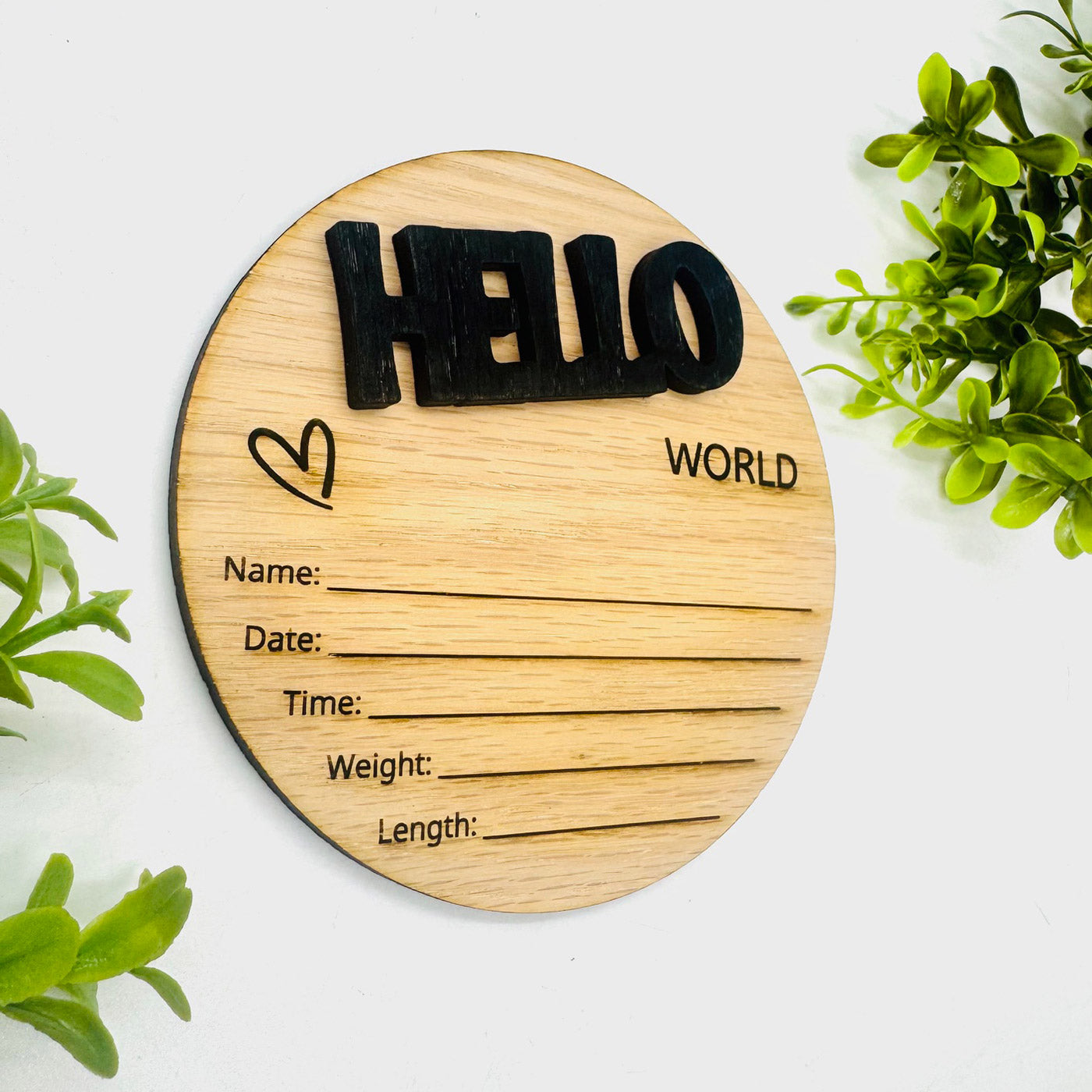 Hello World Baby Birth Announcement Sign #3 – Layered Newborn Stats Round - Glowforge