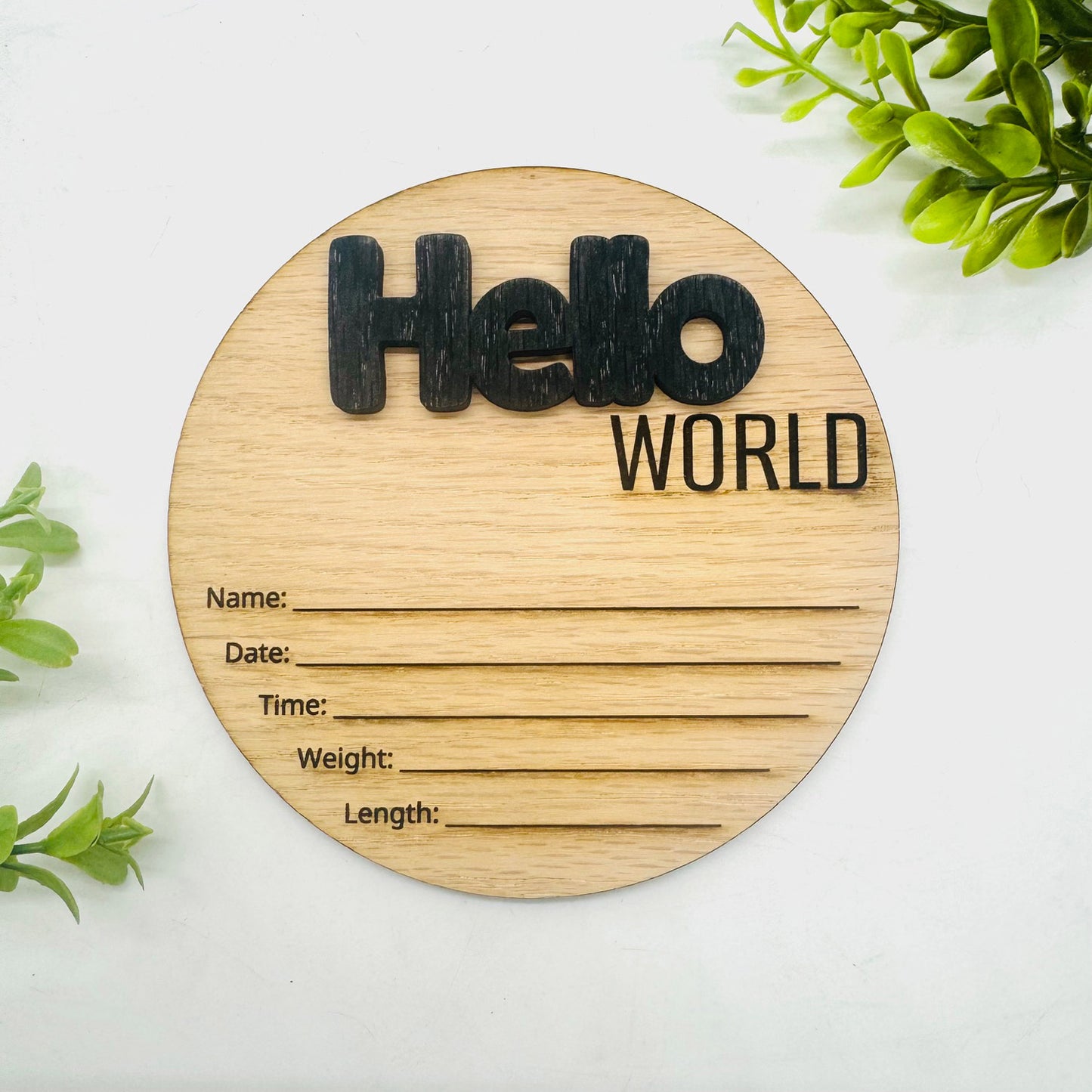 Hello World Baby Birth Announcement Sign #4 – Layered Newborn Stats Round - Glowforge