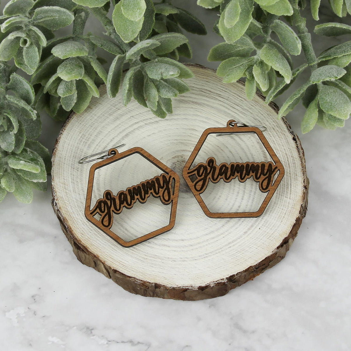 Hexagon Grammy Earrings - Mother's Day Earrings - Glowforge