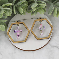 Hexagon Hoop Earrings with Cross Charm - Christian / Easter Earrings - Glowforge