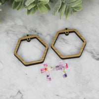 Hexagon Hoop Earrings with Cross Charm - Christian / Easter Earrings - Glowforge