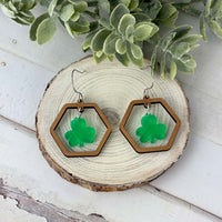 Hexagon Hoop Earrings with Shamrock Charm - St. Patrick's Day Earrings - Glowforge