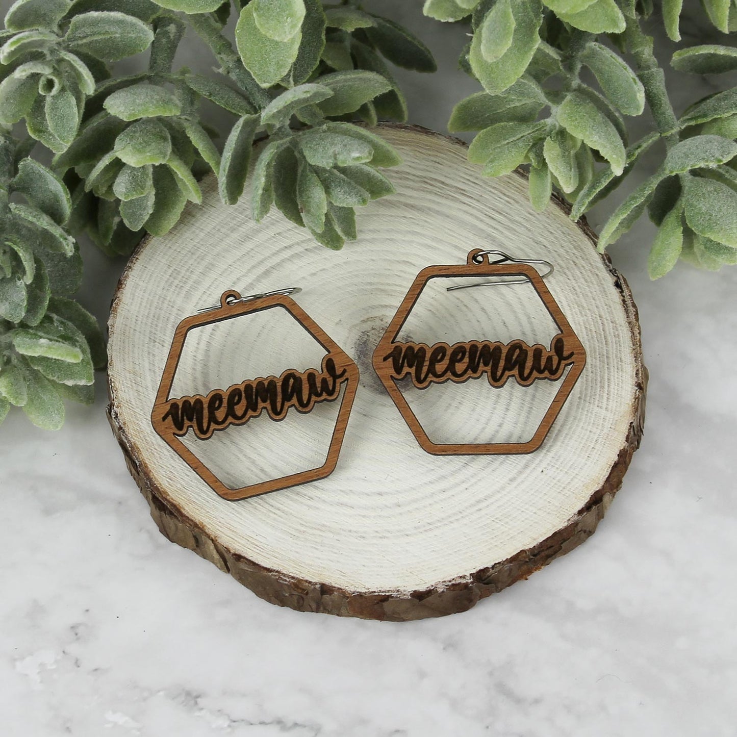 Hexagon Meemaw Earrings - Mother's Day Earrings - Glowforge