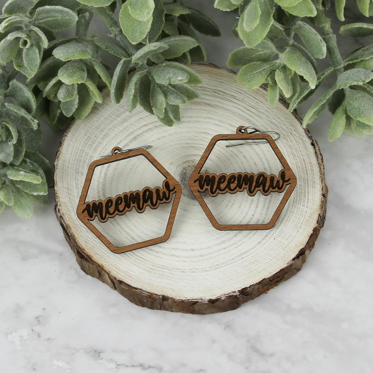 Hexagon Meemaw Earrings - Mother's Day Earrings - Glowforge
