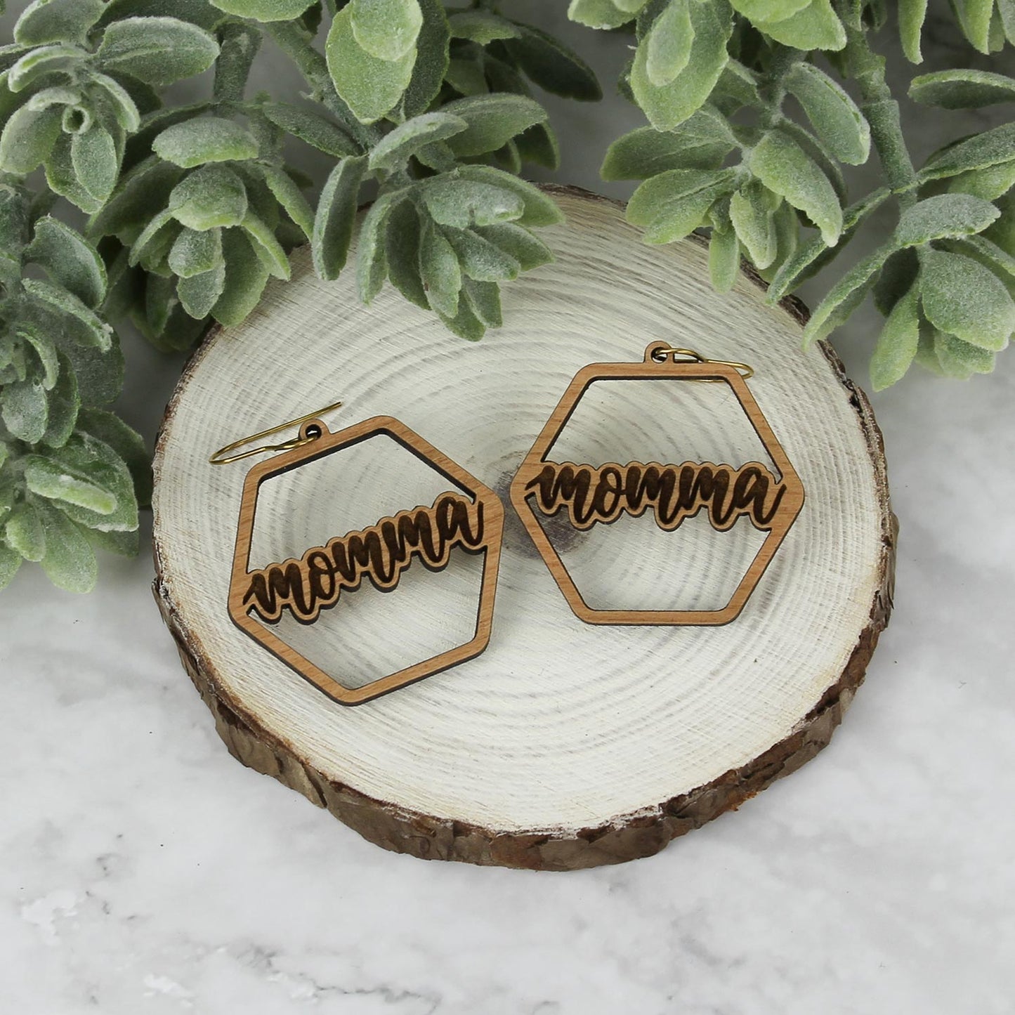 Hexagon Momma Earrings - Mother's Day Earrings - Glowforge