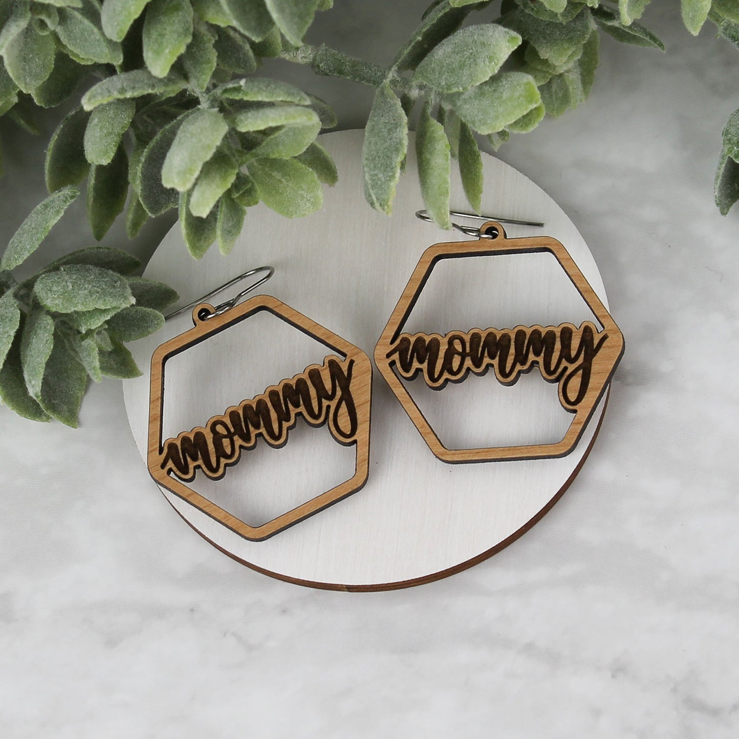 Hexagon Mommy Earrings - Mother's Day Earrings - Glowforge