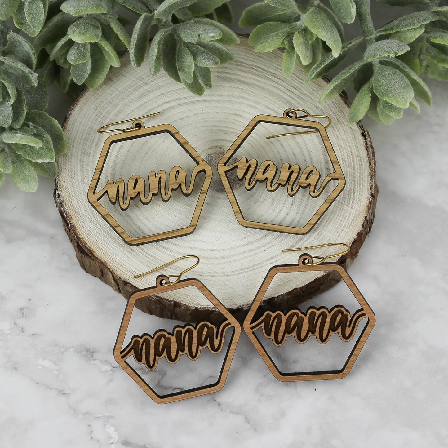 Hexagon Nana Earrings - Mother's Day Earrings (Set of 2)