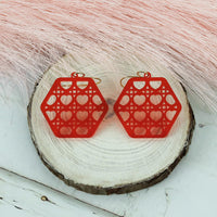 Hexagon-Shaped Earrings with Heart Rattan Pattern - Valentines Earrings - Glowforge
