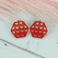 Hexagon-Shaped Earrings with Heart Rattan Pattern - Valentines Earrings - Glowforge