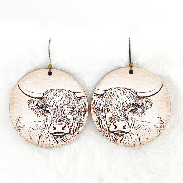 Highland Cow Farm Animal Round Dangle Earrings – Glowforge Shop