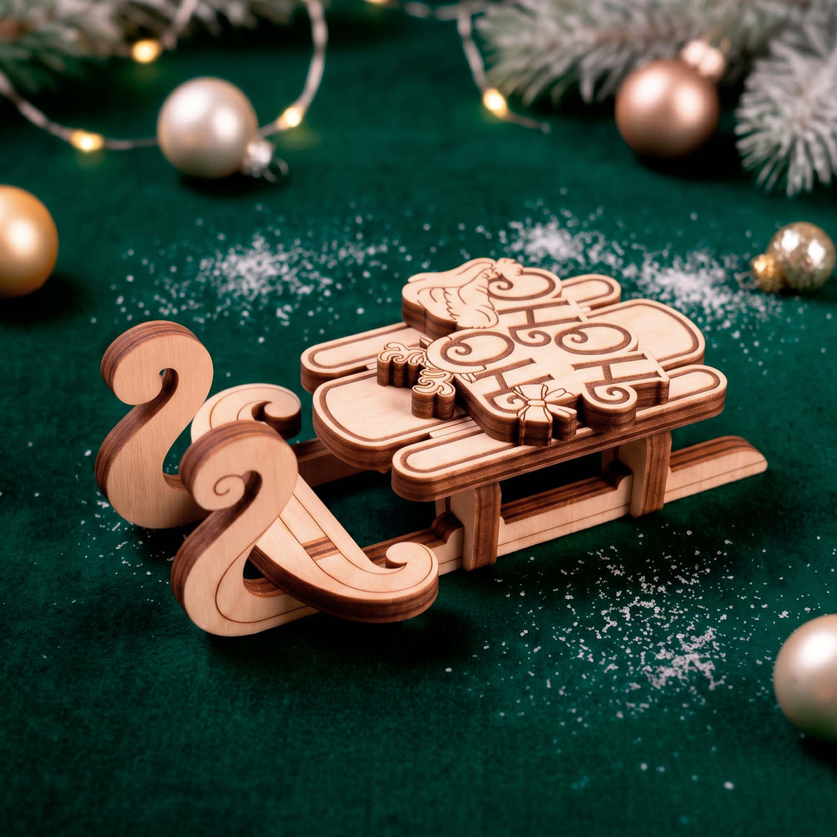Ho Ho Ho Santa Sled Ornament - Glowforge