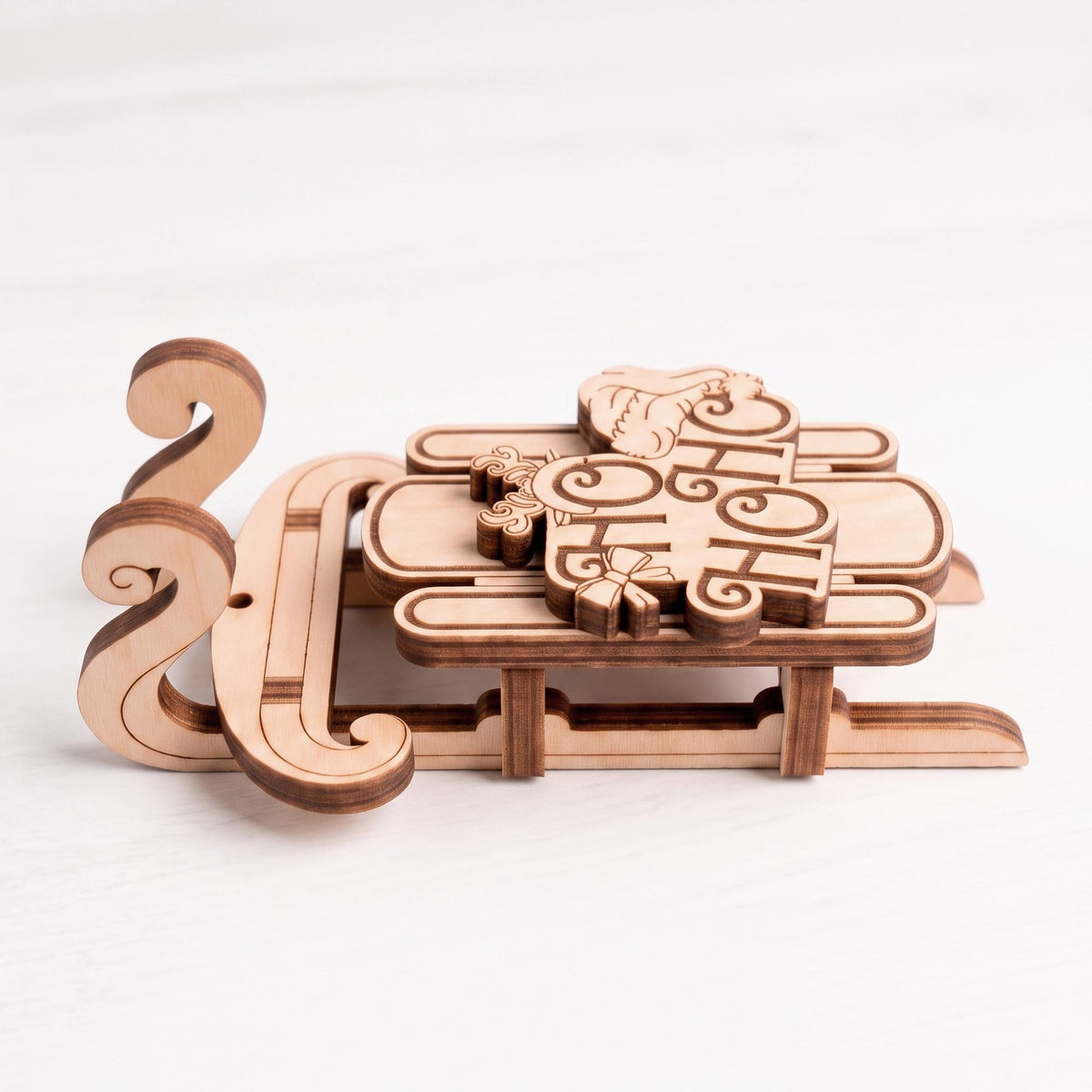 Ho Ho Ho Santa Sled Ornament - Glowforge