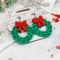 Holiday Wreath Earrings with Layered Bow Accents- Glowforge