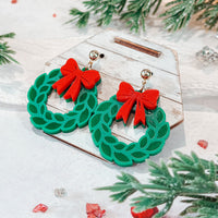 Holiday Wreath Earrings with Layered Bow Accents - Glowforge