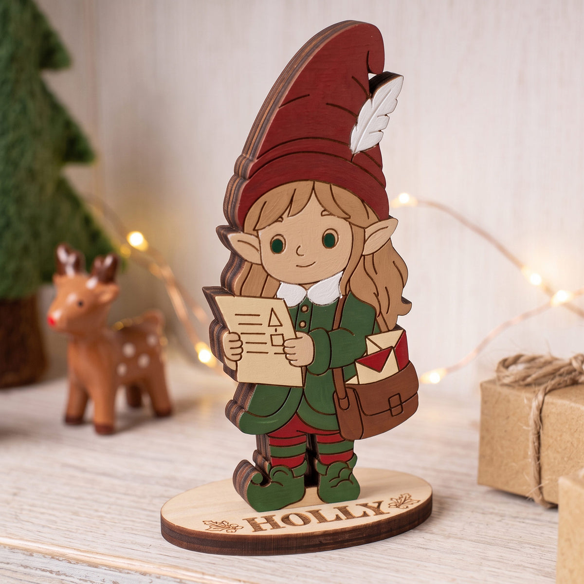 Holly Christmas Mail Clerk - Santa Workshop Figure for Play & Painting - Glowforge