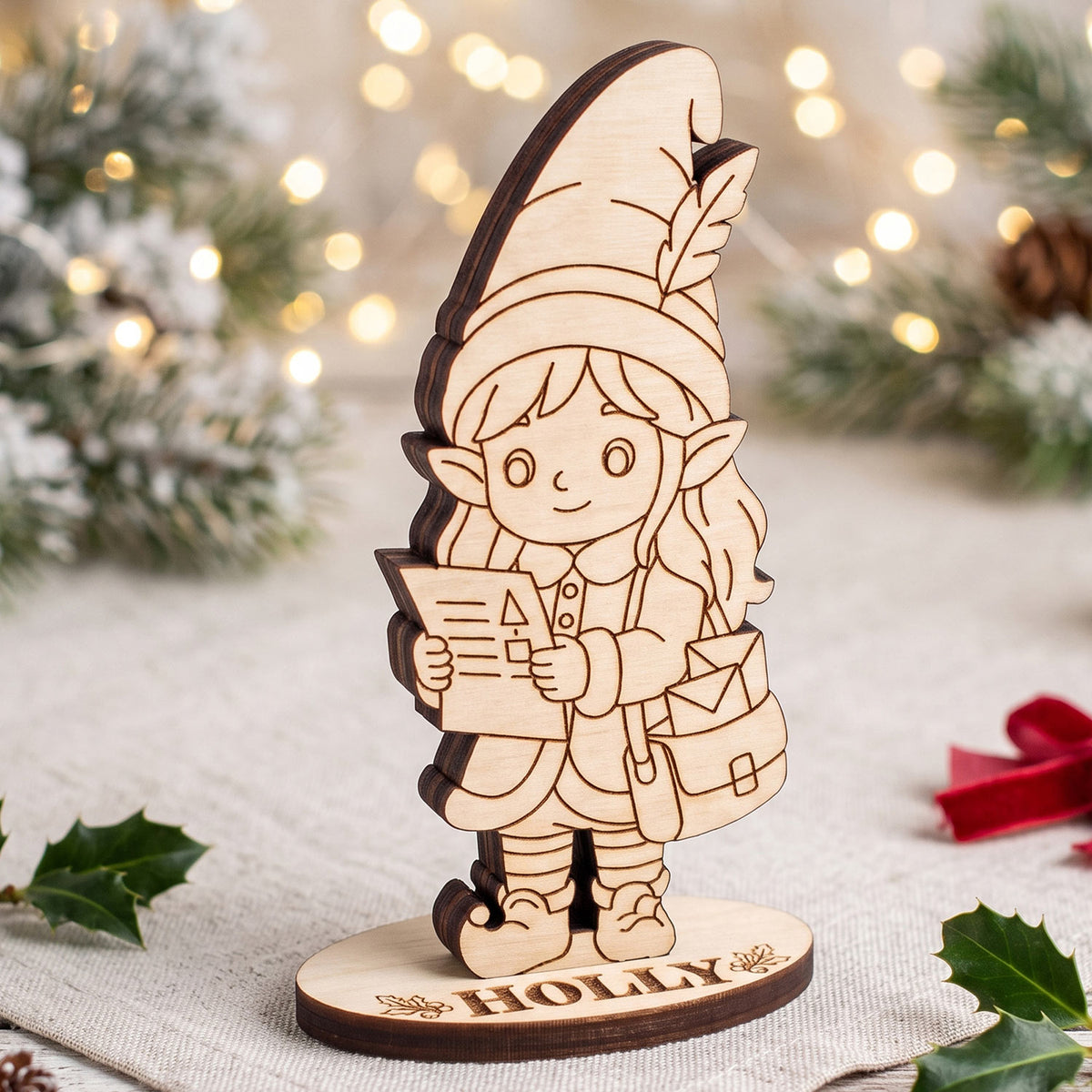 Holly Christmas Mail Clerk - Santa Workshop Figure for Play & Painting - Glowforge