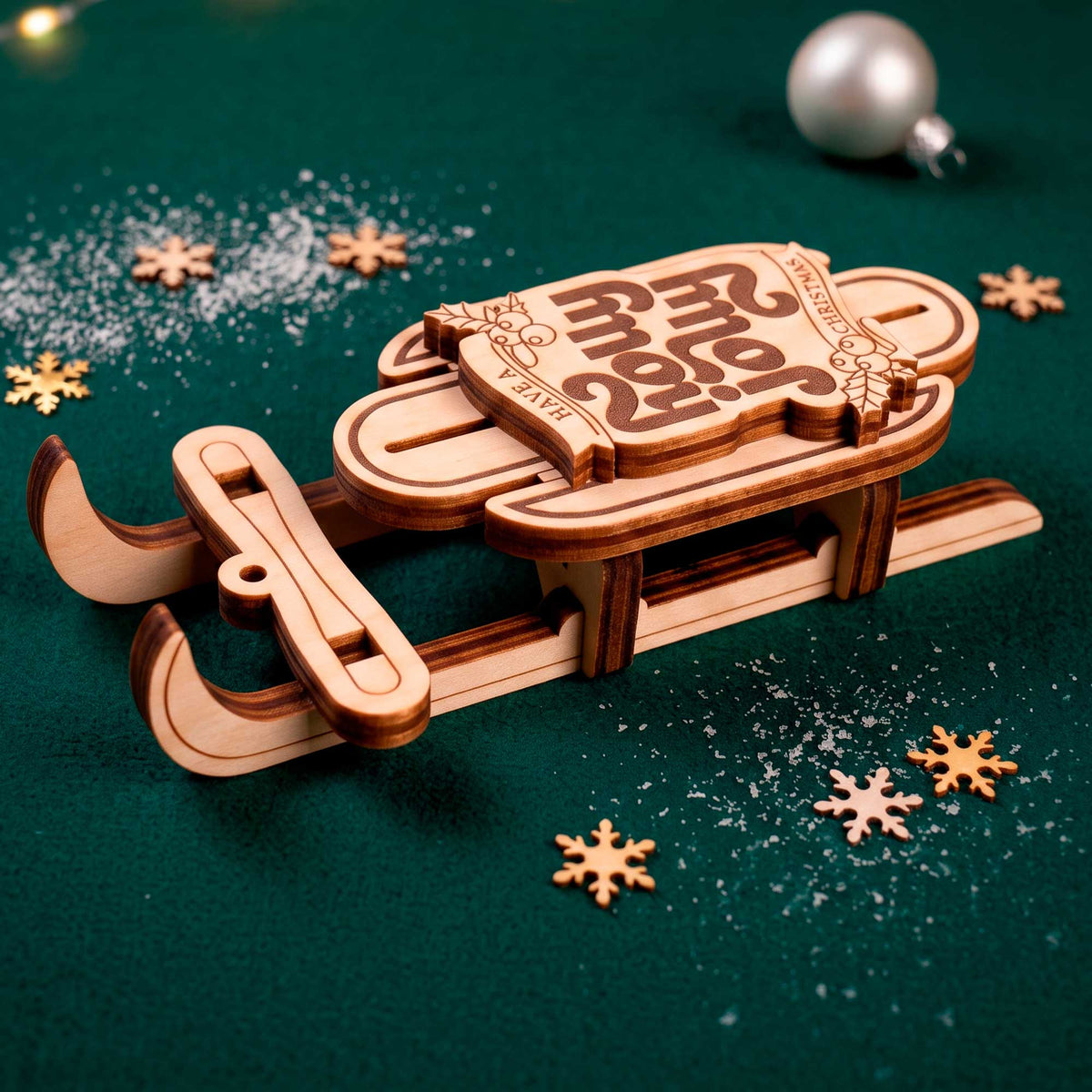 Holly Jolly Christmas Sled Ornament - Glowforge