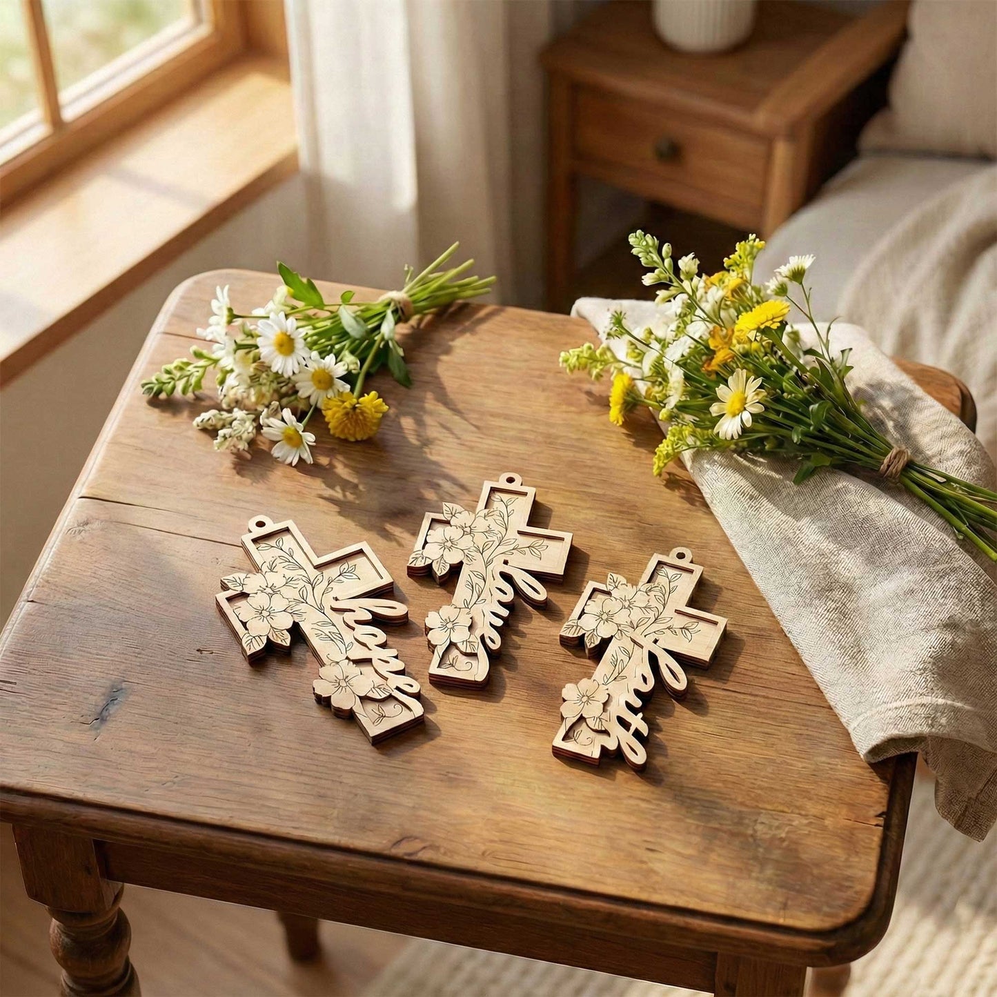 Hope Love Faith Crosses - Layered Christian Pendant Ornaments (Set of 3) - Glowforge