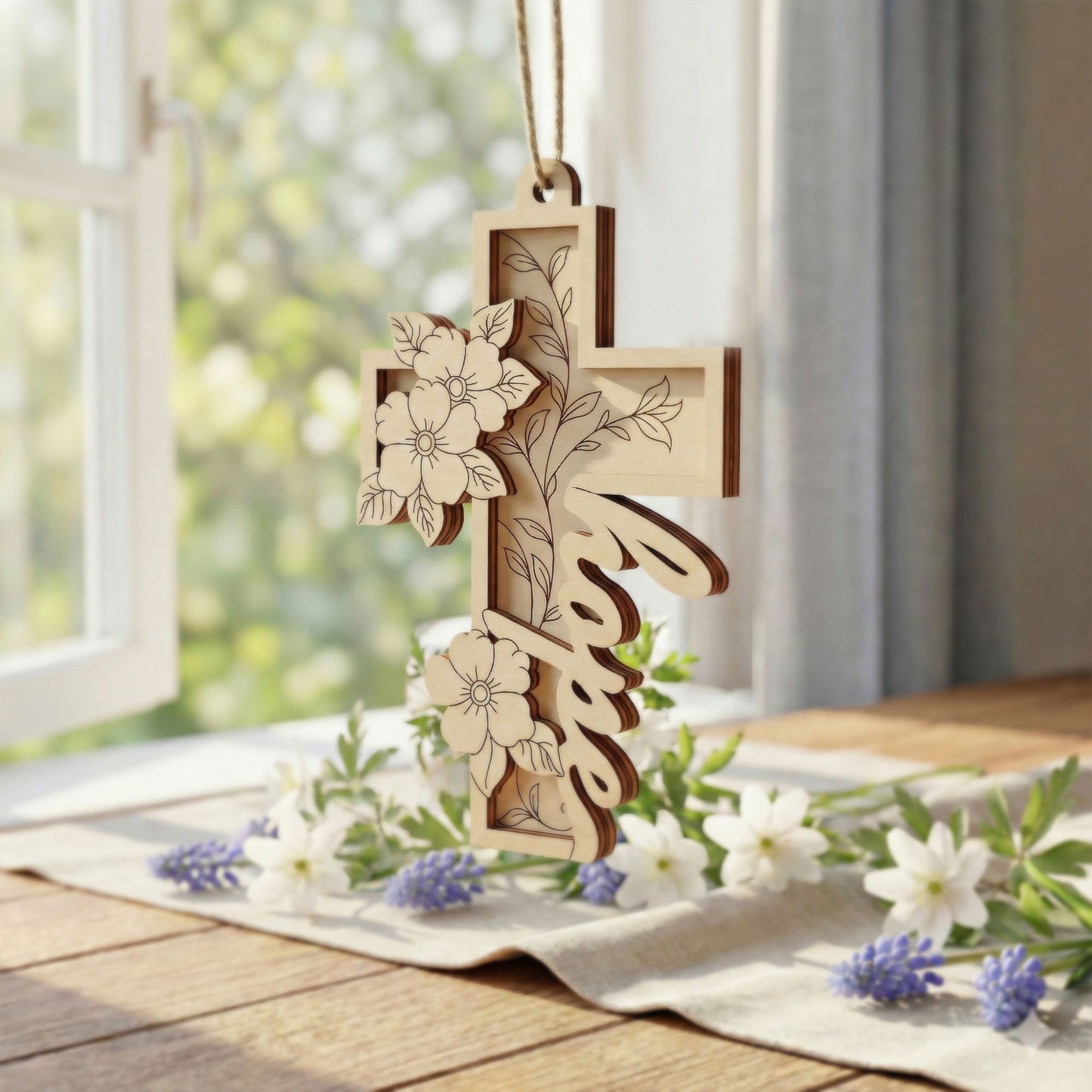 Hope Love Faith Crosses - Layered Christian Pendant Ornaments (Set of 3) - Glowforge