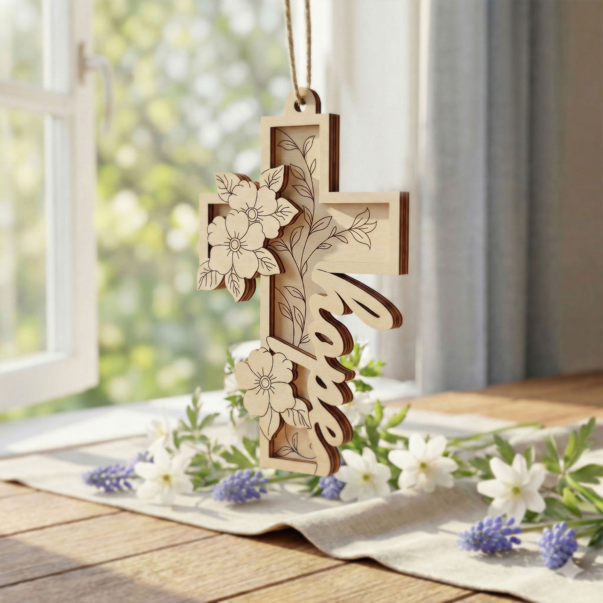 Hope Love Faith Crosses - Layered Christian Pendant Ornaments (Set of 3) - Glowforge