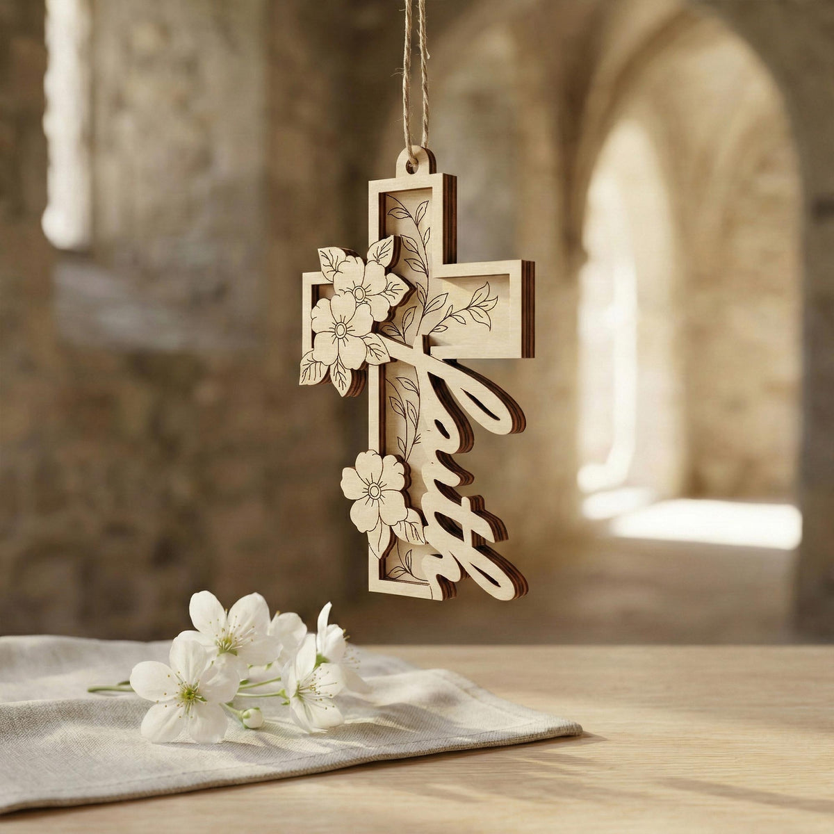 Hope Love Faith Crosses - Layered Christian Pendant Ornaments (Set of 3) - Glowforge