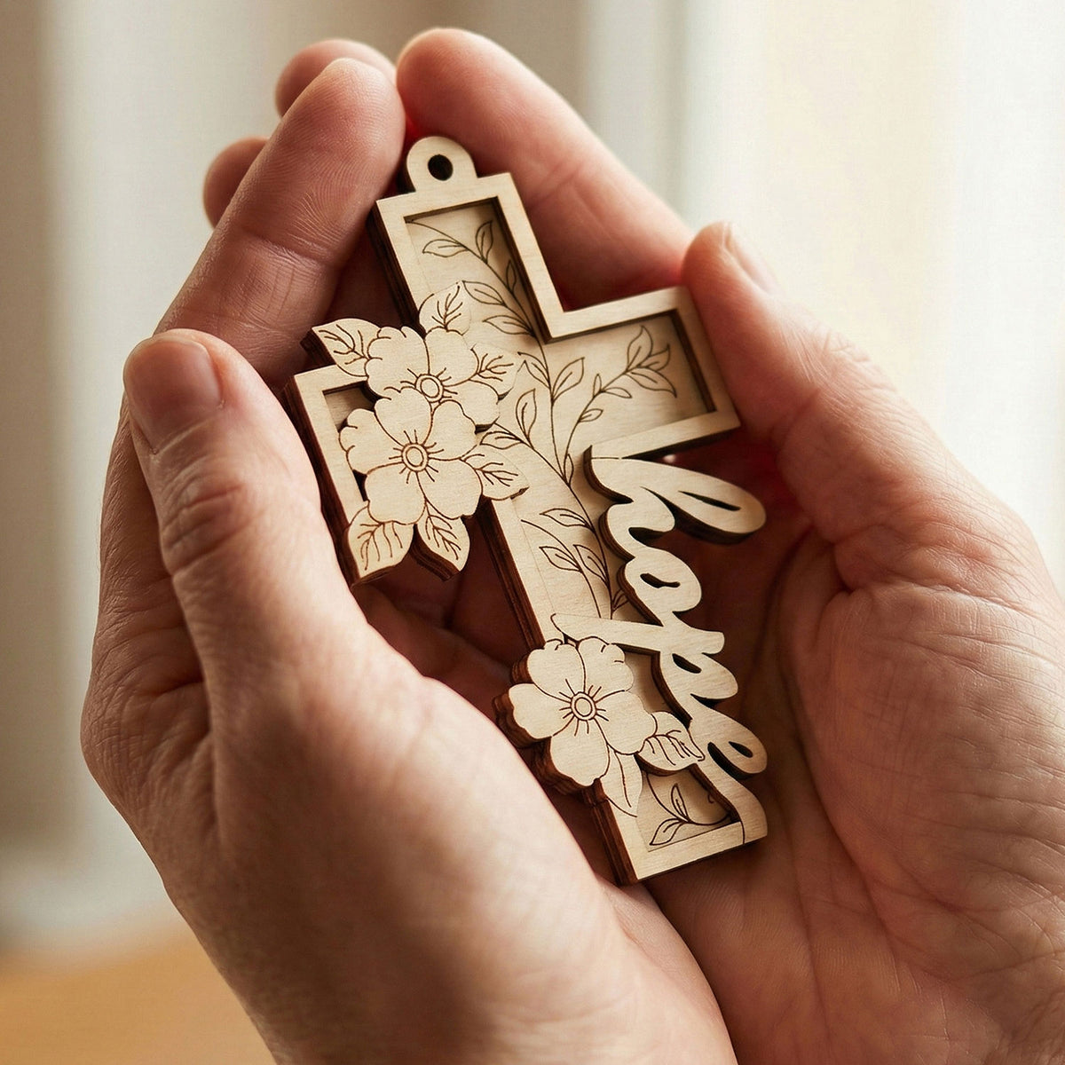 Hope Love Faith Crosses - Layered Christian Pendant Ornaments (Set of 3) - Glowforge
