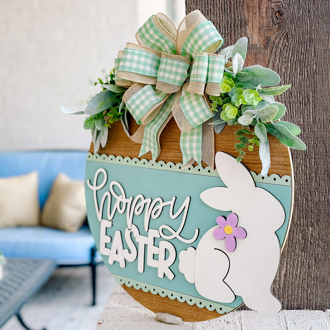 Hoppy Easter Bunny Door Hanger – Round Spring Sign – Glowforge Shop