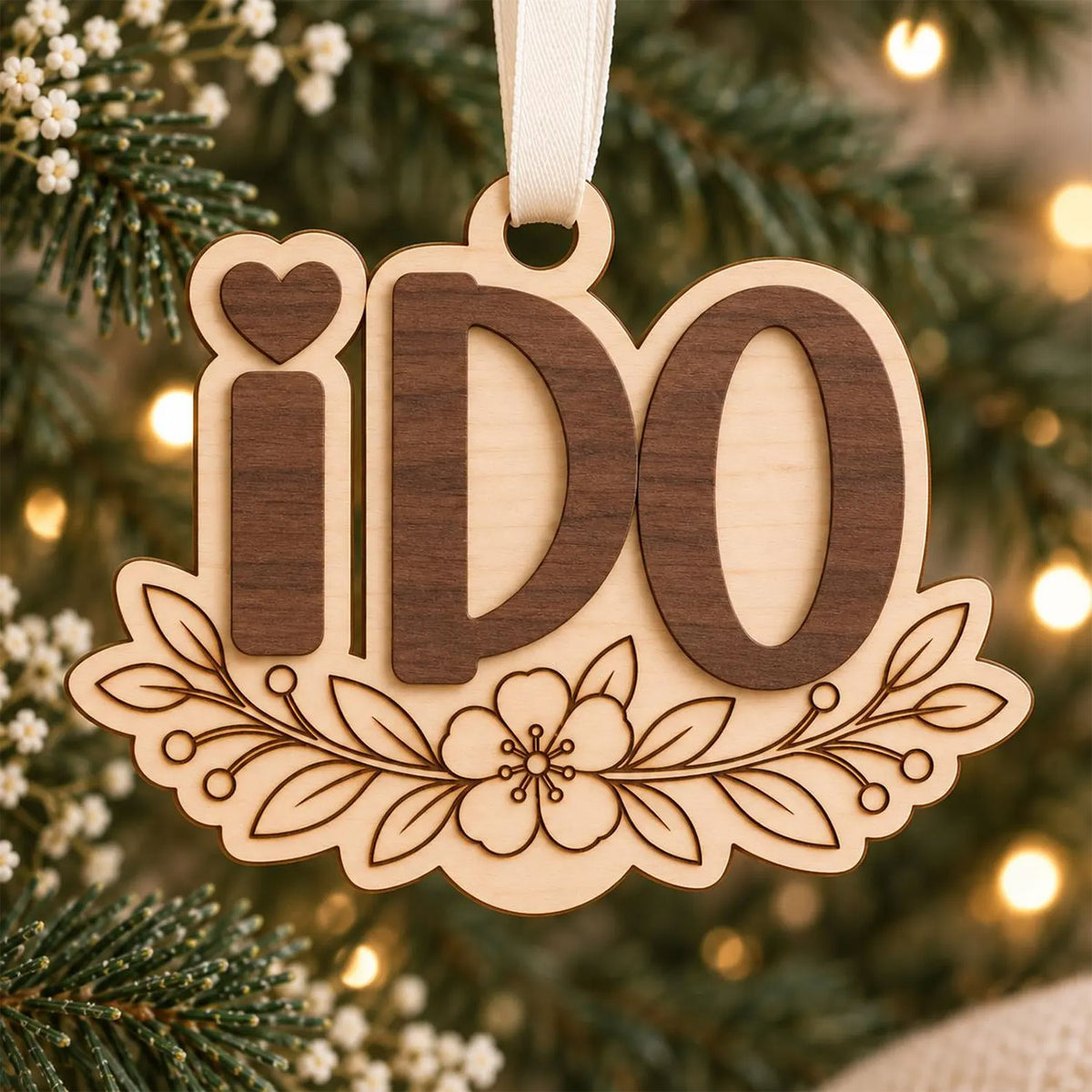 I Do Ornament with Floral Accent - Glowforge