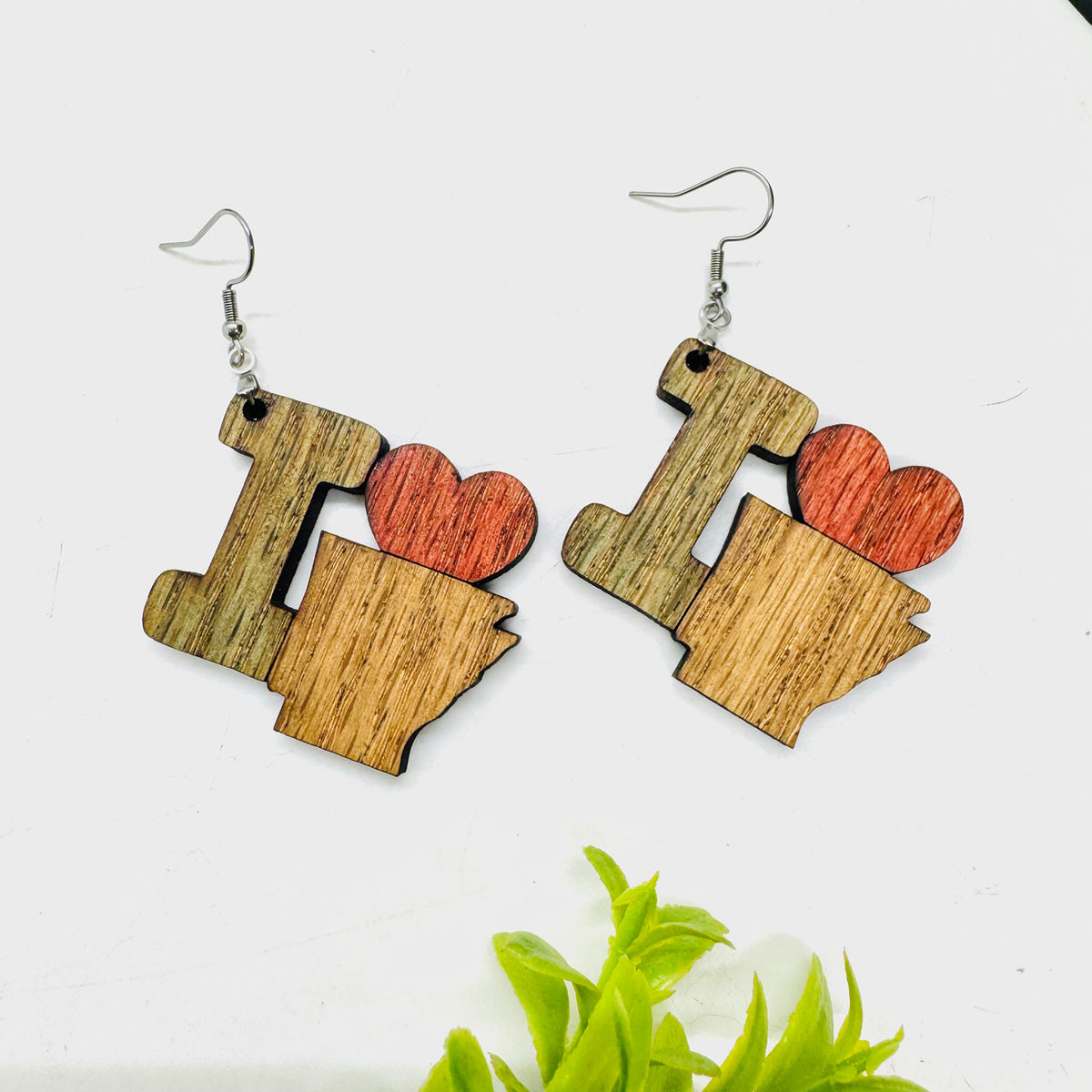 I Heart Arkansas Earrings - State Pride Dangle Earrings - Glowforge