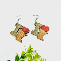 I Heart Minnesota Earrings - State Pride Dangle Earrings