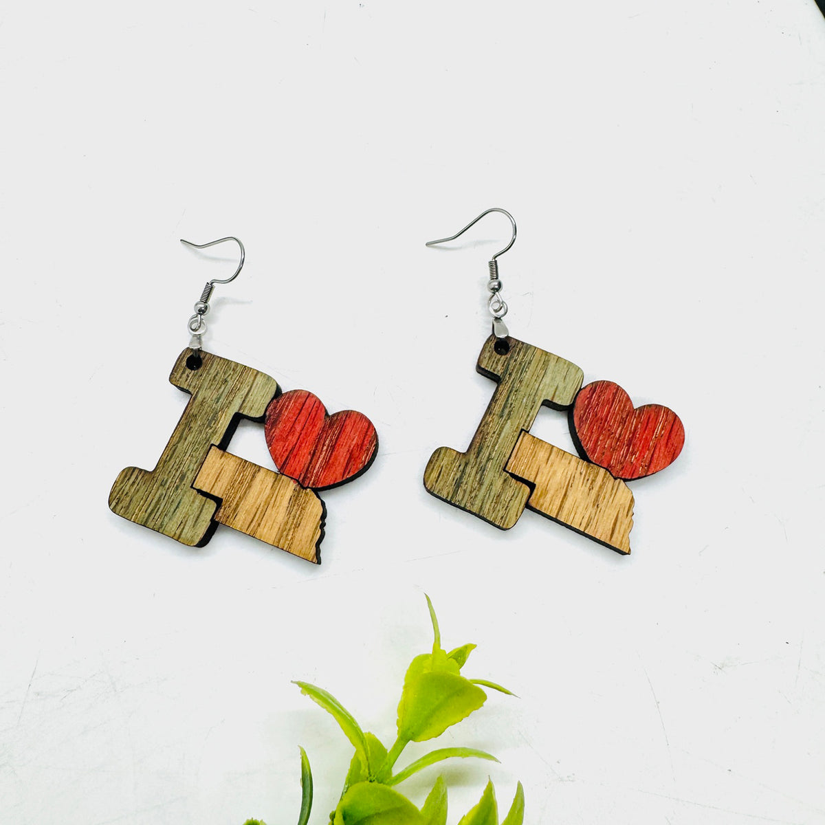 I Heart Nebraska - State Pride Dangle Earrings - Glowforge