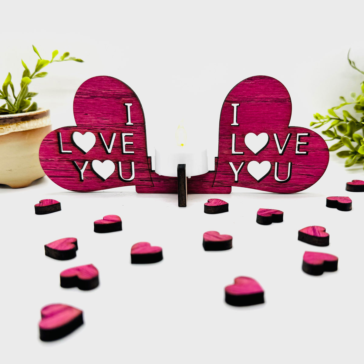I Heart You Candle Holder with Heart Confetti - Valentines Decor - Glowforge