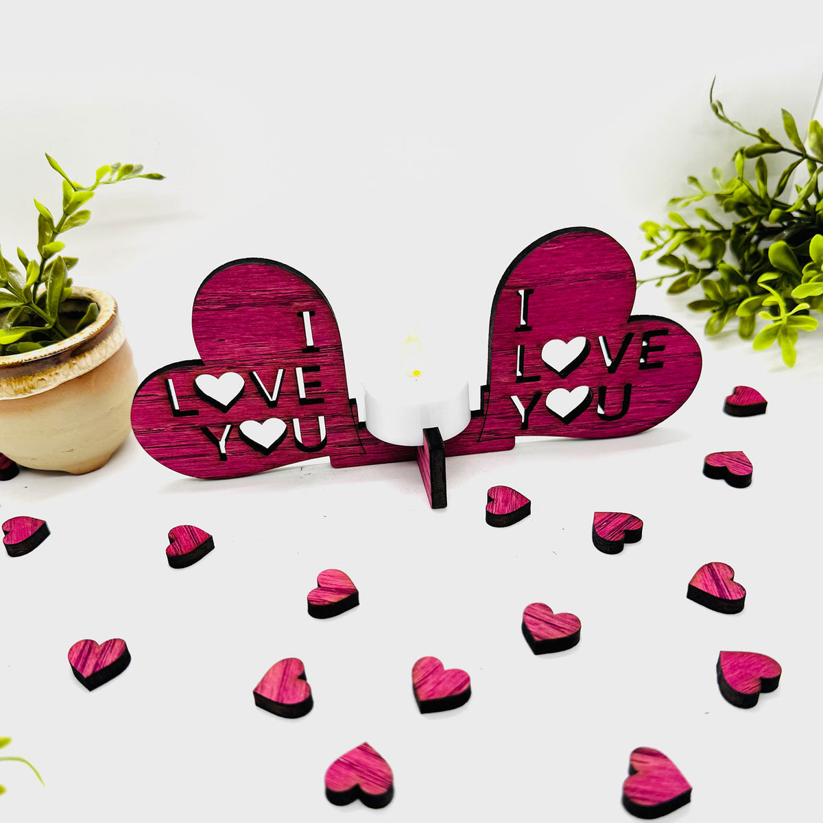 I Heart You Candle Holder with Heart Confetti - Valentines Decor - Glowforge