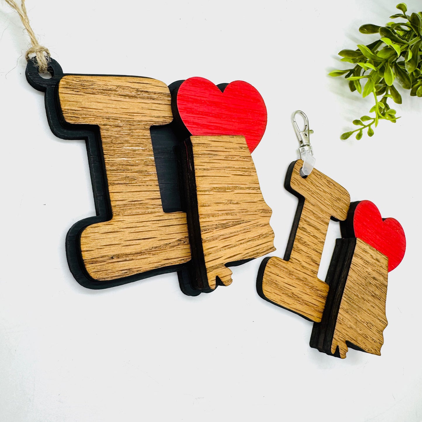 I Love Alabama Keychain Bag Tag Car Charm 3 & 4 Layer Versions (Set of 2)
