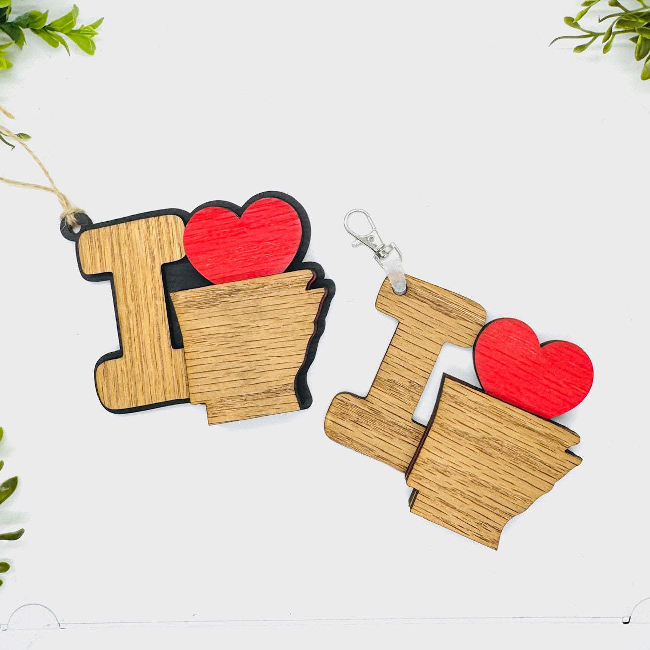 I Love Arkansas Keychain Bag Tag Car Charm 3 & 4 Layer Versions (Set of 2) - Glowforge