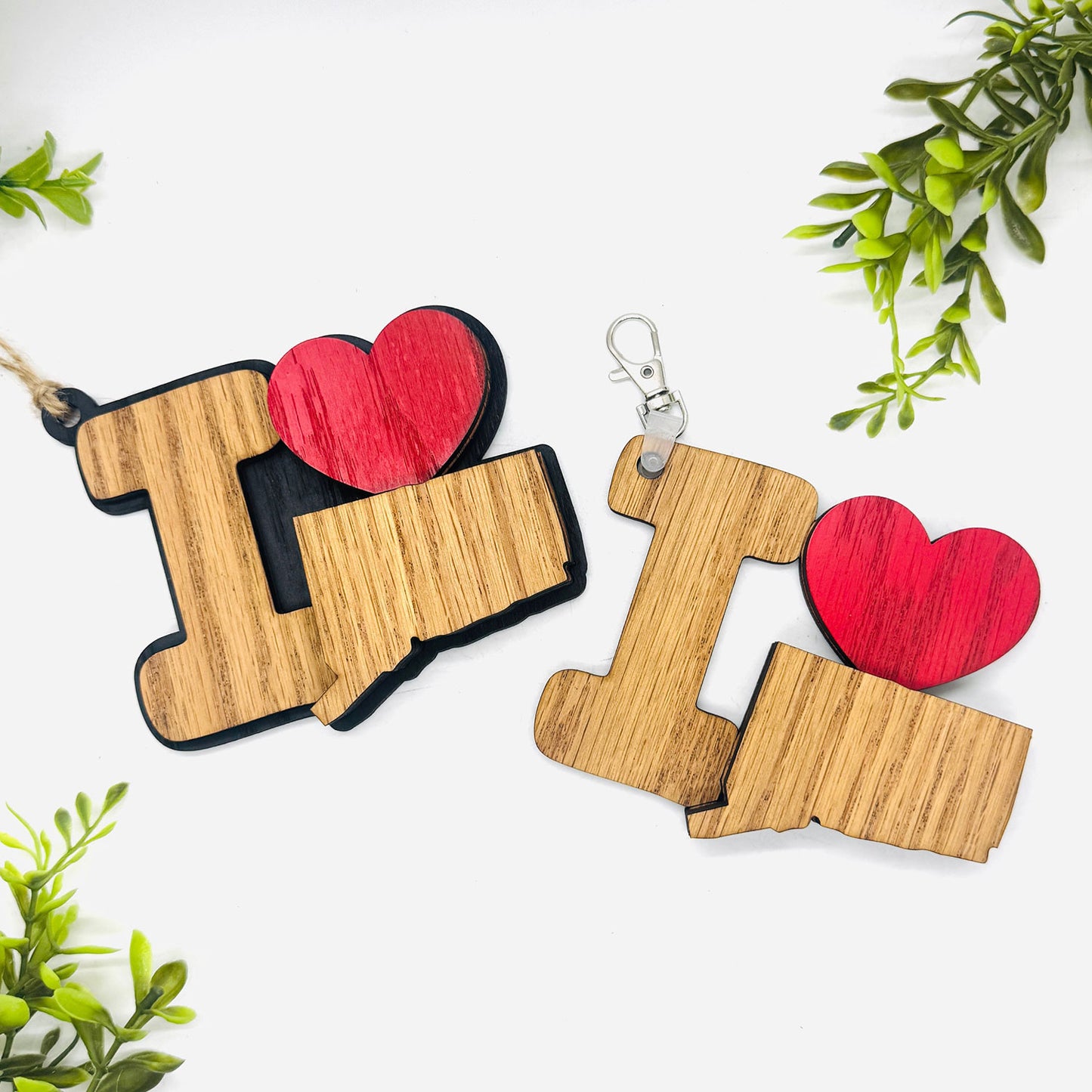 I Love Connecticut Keychain Bag Tag Car Charm 3 & 4 Layer Versions (Set of 2) - Glowforge