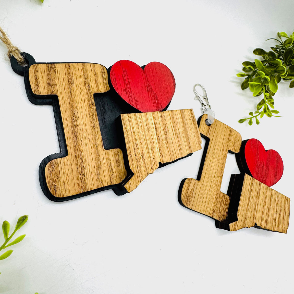 I Love Connecticut Keychain Bag Tag Car Charm 3 & 4 Layer Versions (Set of 2) - Glowforge