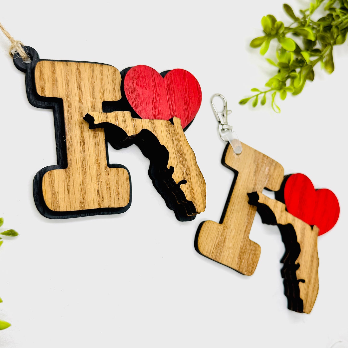 I Love Florida Keychain Bag Tag Car Charm 3 & 4 Layer Versions (Set of 2) - Glowforge